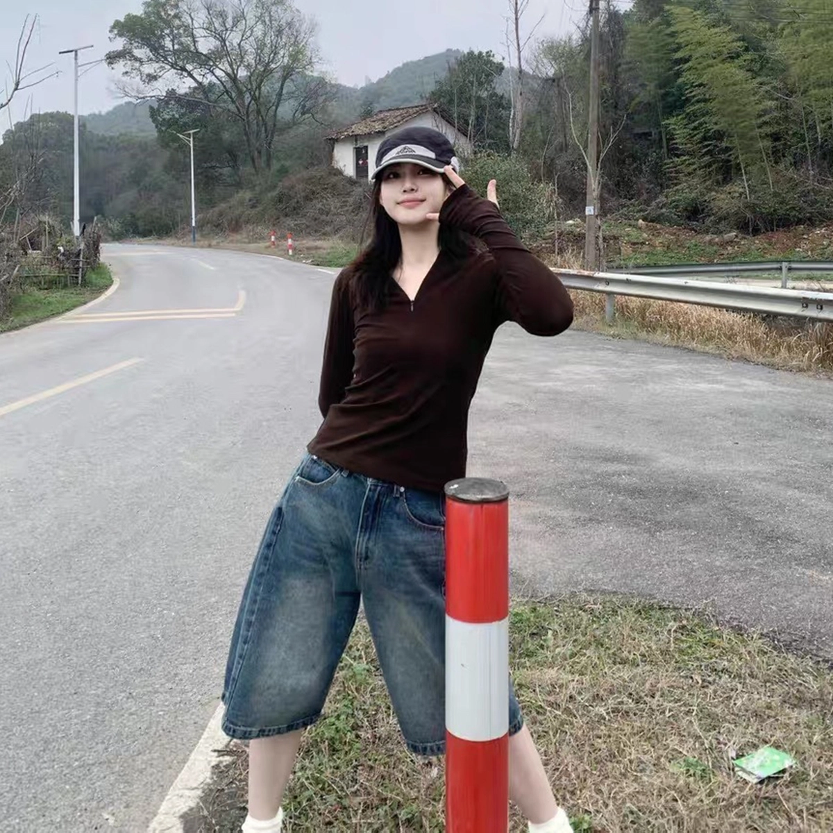 徐百货 美式弯刀休闲裤复古阔腿五分裤夏宽松直筒中裤潮流百搭舒适牛仔短裤 男女同款