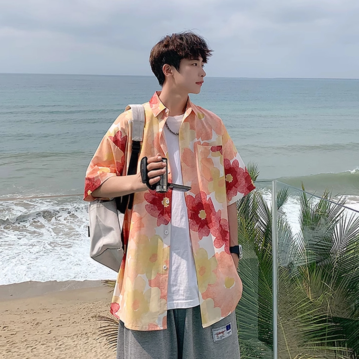 徐百货 薄款透气夏威夷沙滩衬衣痞帅大码宽松外套潮流百搭短袖衬衫 男女同款
