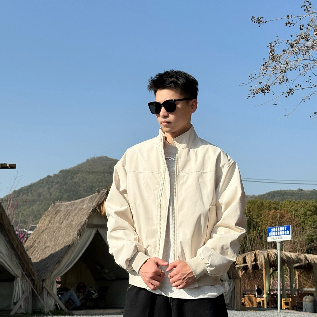 徐百货 痞帅美式工装春秋三防户外冲锋衣廓形立领飞行员棒球服夹克外套 男女同款