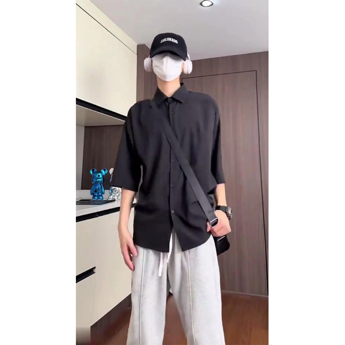 徐百货 美式冰丝夏季垂感高级感痞帅短袖衬衫 男女同款