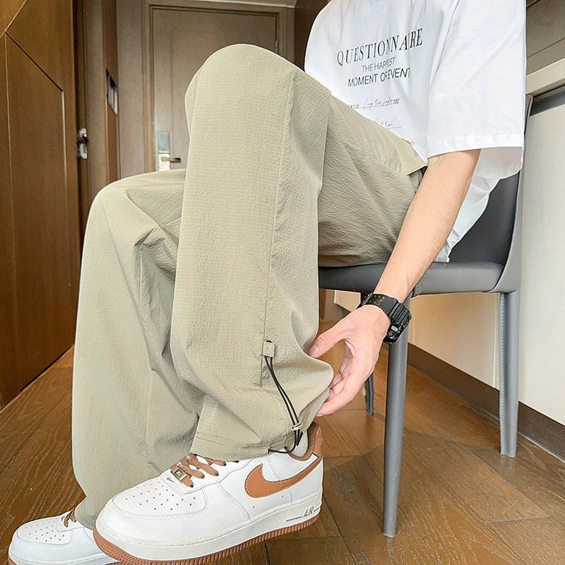 微牛 简约百搭潮牌裤高级男士夏季薄款宽松直筒阔腿工装长裤休闲裤 男款
