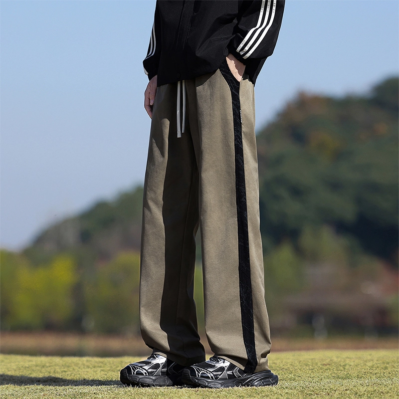 微牛 潮流港风时尚拼色印花直筒裤大码加肥宽松运动长裤休闲裤 男款