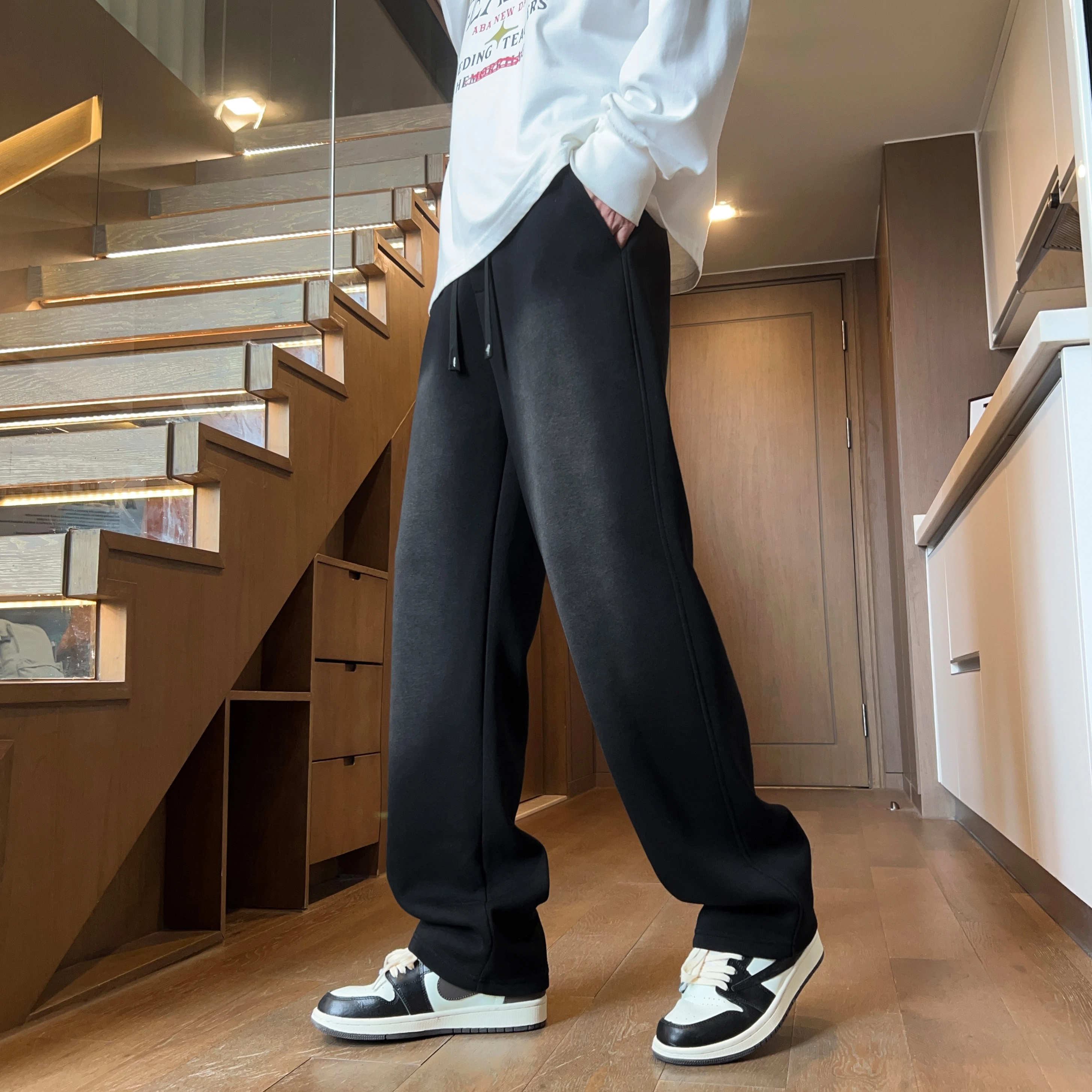 微牛 美式潮流垂感直筒设计感长裤时尚百搭拖地裤子男平脚阔腿裤休闲裤 男款