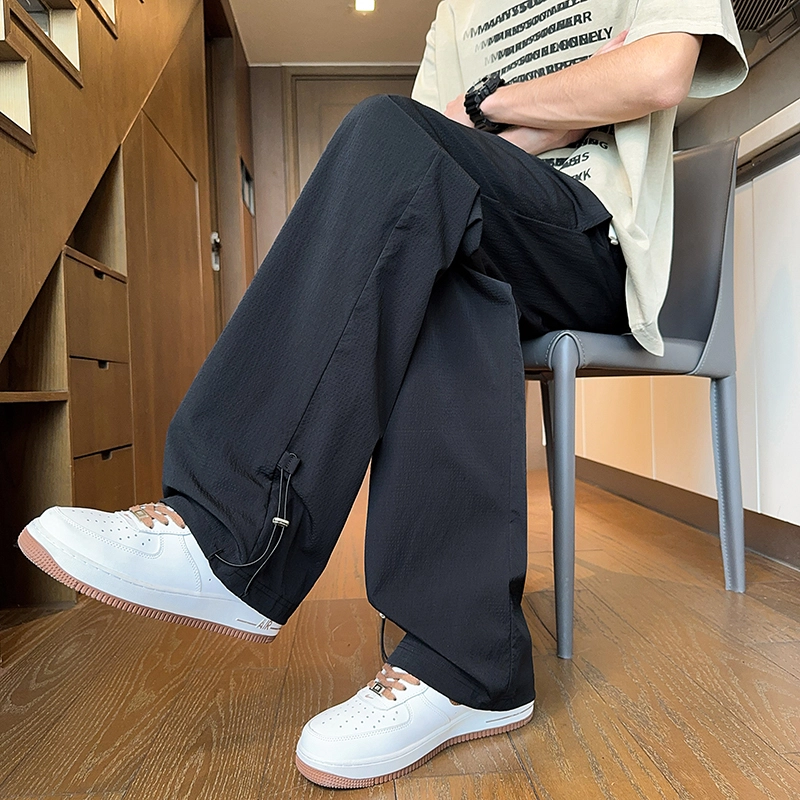 微牛 简约百搭潮牌裤高级男士夏季薄款宽松直筒阔腿工装长裤休闲裤 男款