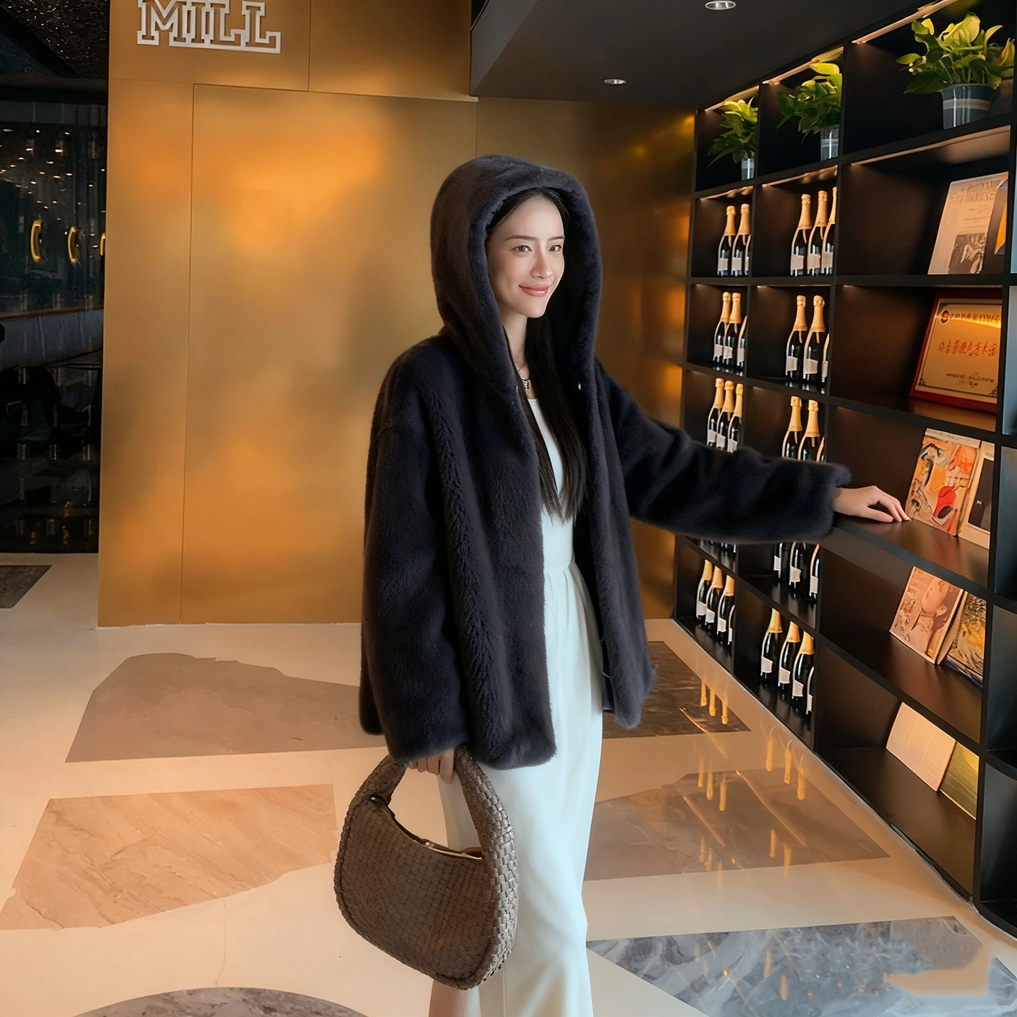 佐塞斯 高端品质轻奢天鹅绒水貂外套貂皮大衣女整貂短款连帽裘皮时尚冬季皮草 女款