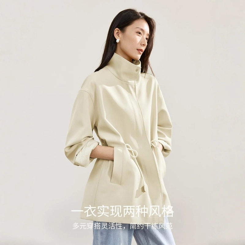 佐塞斯 高端品质休闲时髦知识分子简约风衣外套秋季时尚立袖中长款上衣卫衣套装 女款