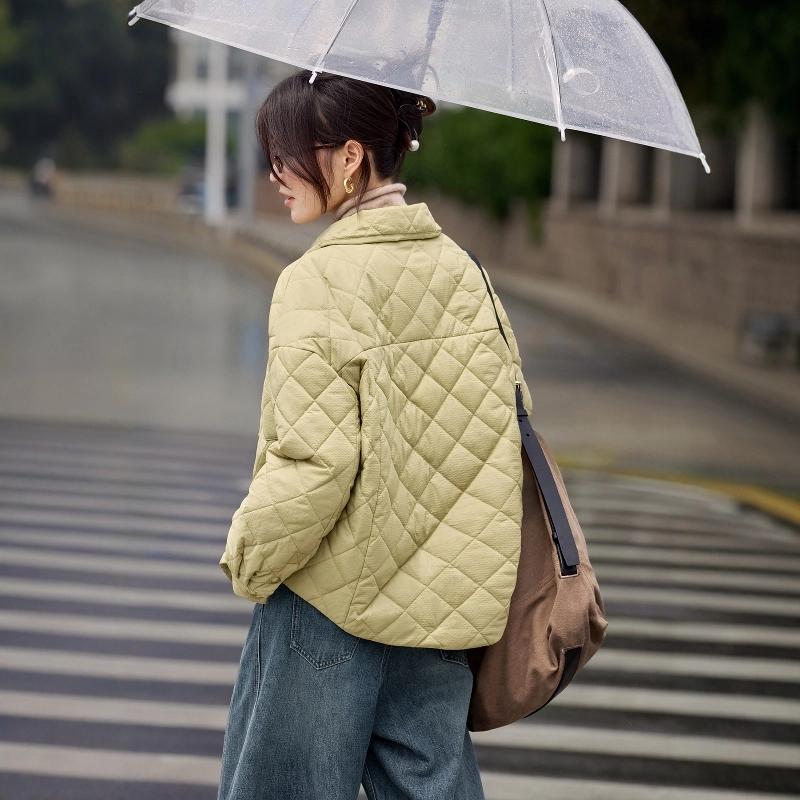 佐塞斯 高端品质轻奢优雅衬衫式菱格棉衣秋冬季轻薄保暖显瘦不臃肿外套棉服 女款