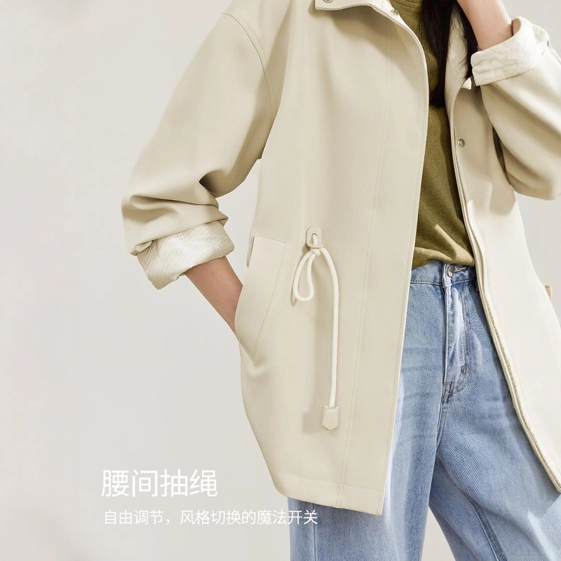 佐塞斯 高端品质休闲时髦知识分子简约风衣外套秋季时尚立袖中长款上衣卫衣套装 女款