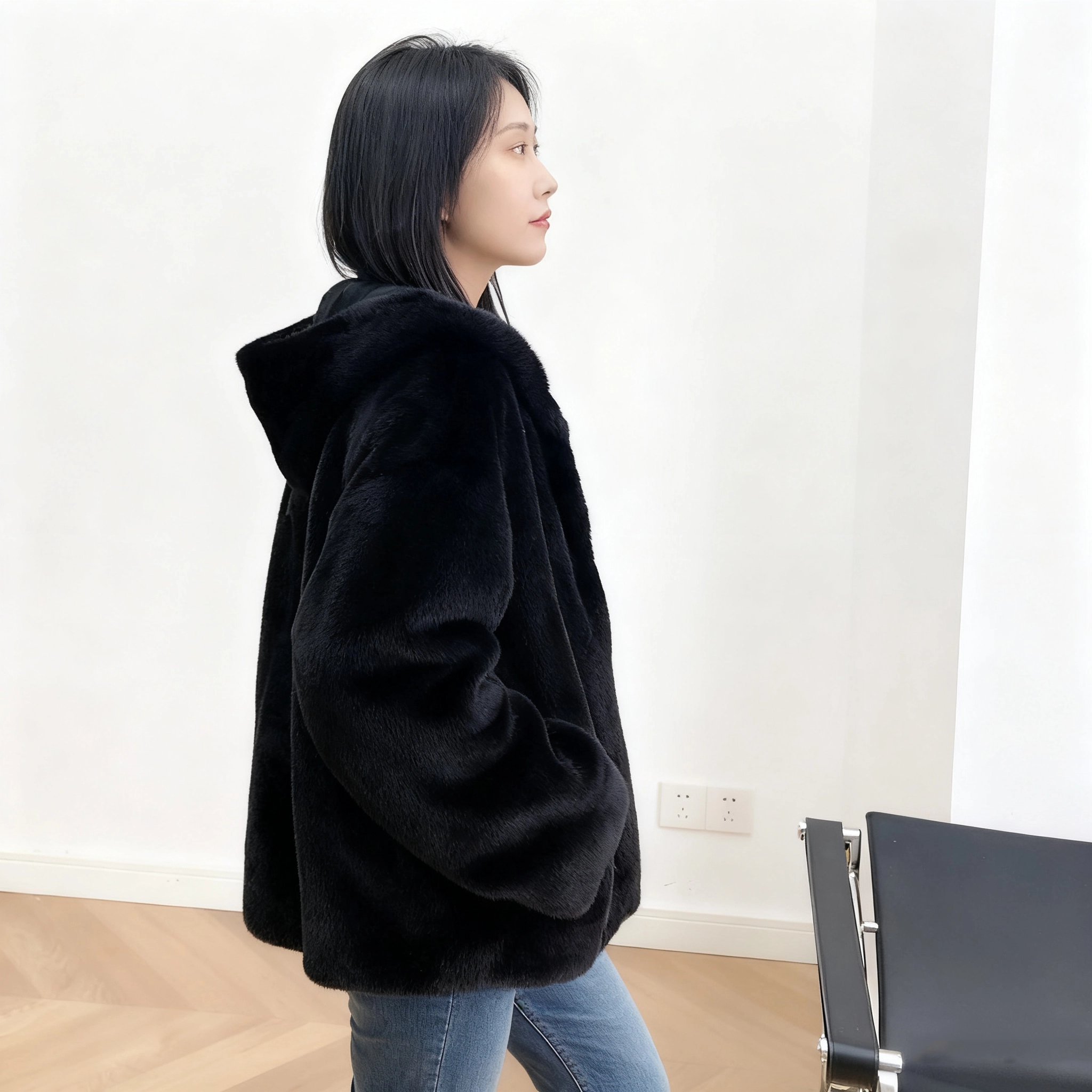 佐塞斯 高端品质轻奢天鹅绒水貂外套貂皮大衣女整貂短款连帽裘皮时尚冬季皮草 女款