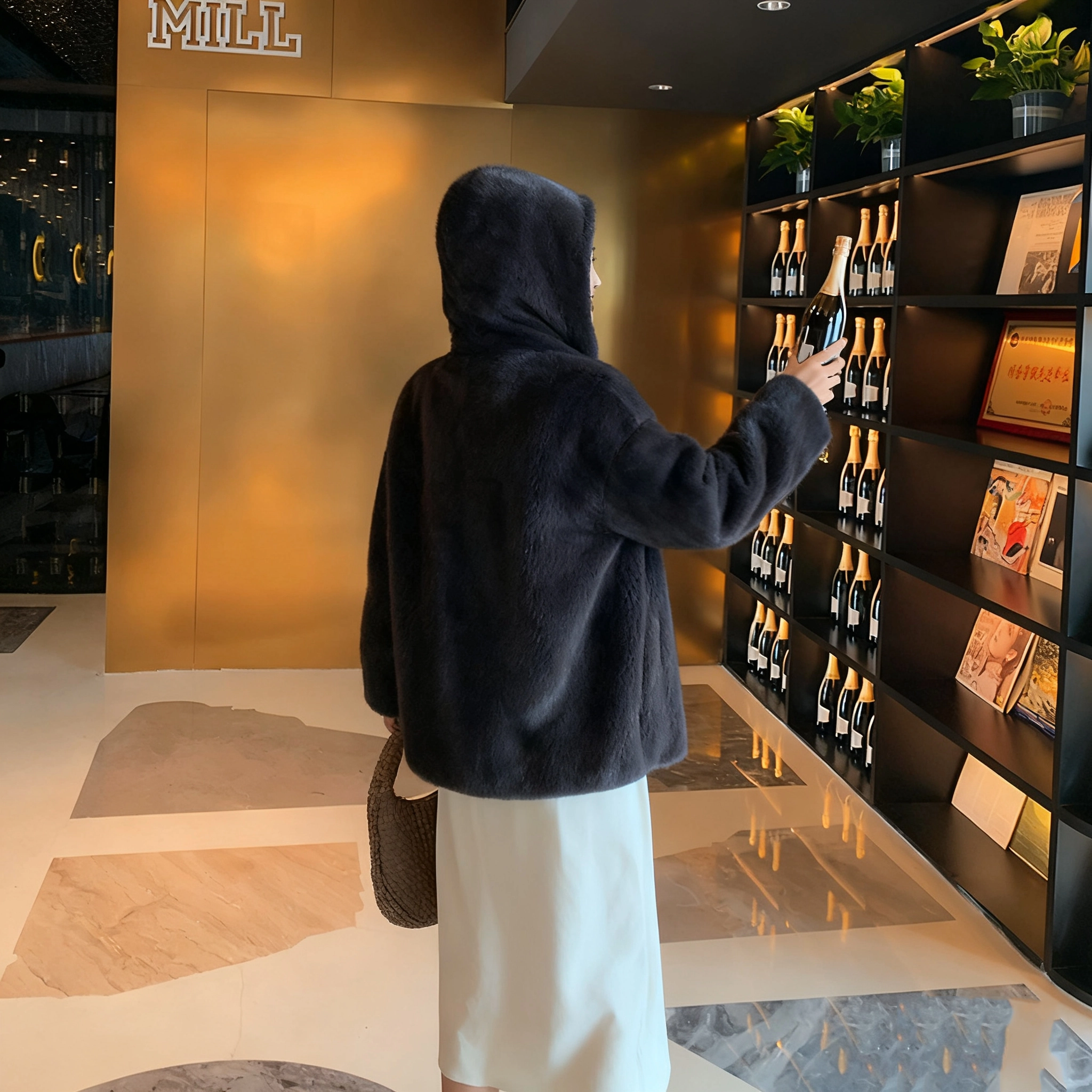 佐塞斯 高端品质轻奢天鹅绒水貂外套貂皮大衣女整貂短款连帽裘皮时尚冬季皮草 女款