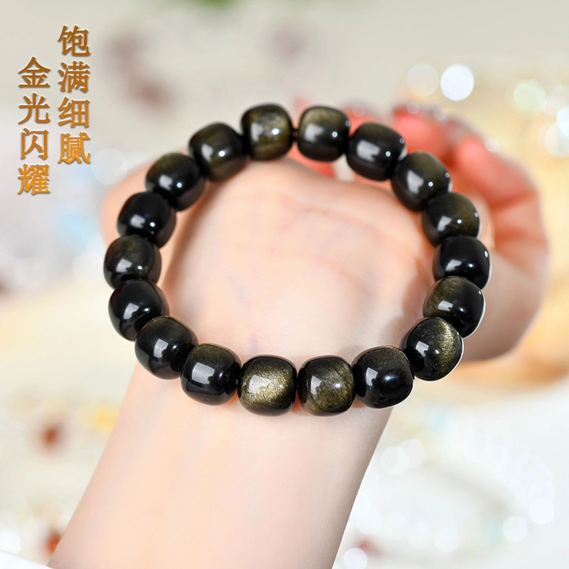茂琼 简约 时尚 老型珠效应新中式桶珠佛珠饰品高级感小众百搭#好运 黑曜石 手串 男女同款情侣款