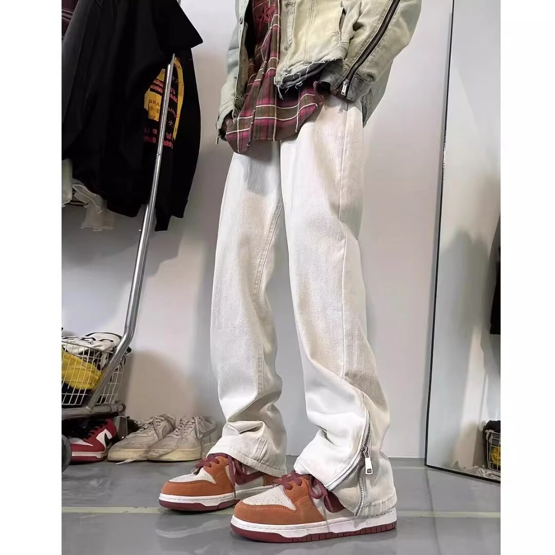 美式高街复古百搭直筒长裤牛仔裤 男女同款
