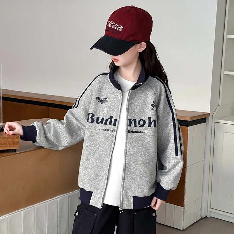 木木兔儿童上装 潮牌时髦洋气甜美中大童冬季童装外套女孩衣服上衣长袖小学生女生连帽卫衣夹克三条杠