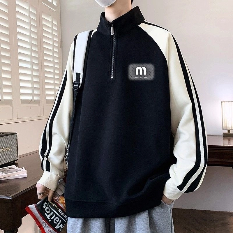 木木兔 美式高街重磅长袖男生秋冬潮流穿搭简约男款冬天时尚轻奢百搭冬季衣服国潮宽松立领学生上衣卫衣 男女同款
