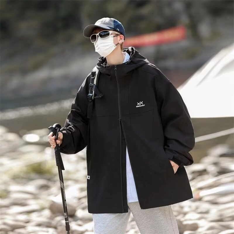 木木兔 美式高街重磅男士长袖外穿冬季休闲秋冬穿搭轻奢潮流百搭衣服冬天国潮宽松户外防水连帽外套夹克 男款