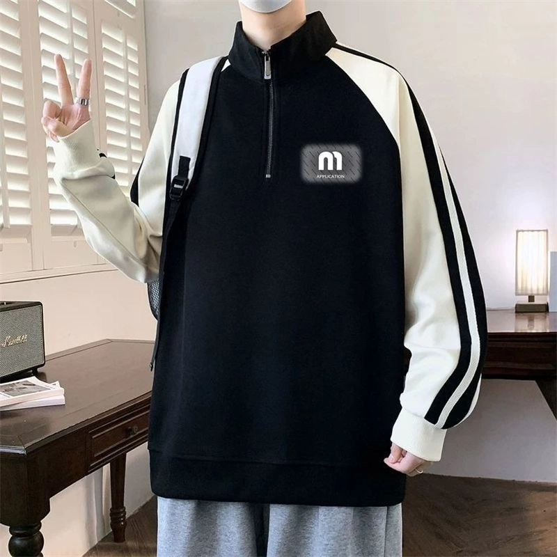 木木兔 美式高街重磅长袖男生秋冬潮流穿搭简约男款冬天时尚轻奢百搭冬季衣服国潮宽松立领学生上衣卫衣 男女同款