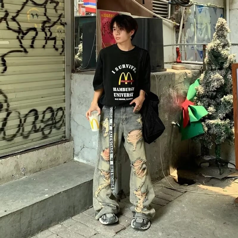 木木兔 美式重磅夏季男士气质原宿长裤百搭裤子简约潮流男生牛仔裤国潮穿搭夏天 男款