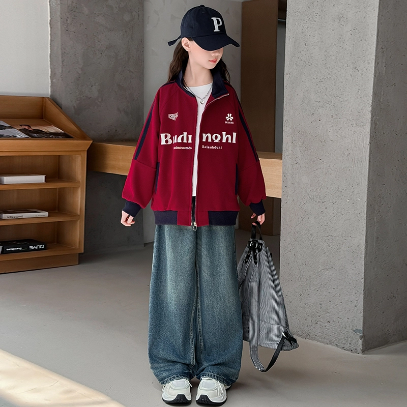 木木兔儿童上装 潮牌时髦洋气甜美中大童冬季童装外套女孩衣服上衣长袖小学生女生连帽卫衣夹克三条杠