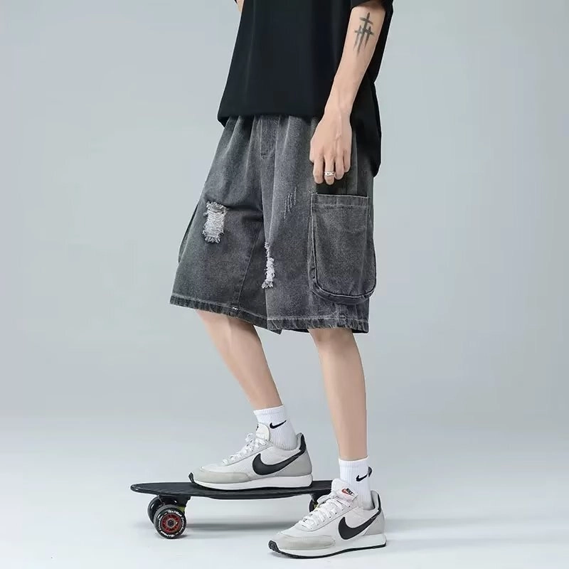 木木兔 男士夏季短裤美式潮流百搭男生裤子简约宽松薄款潮牌工装水洗五分裤夏天牛仔裤 男款