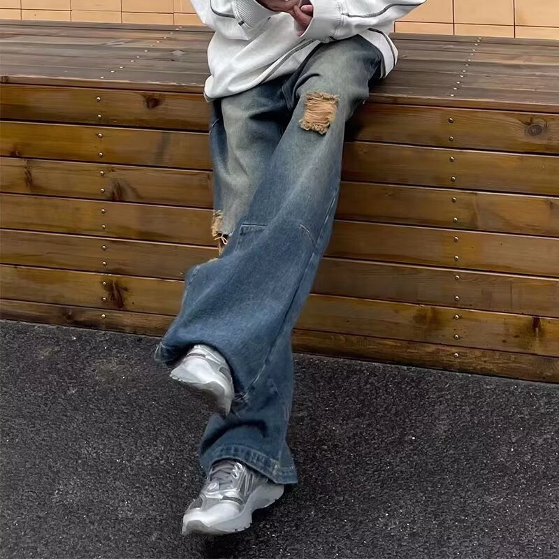 木木兔 美式重磅夏季男士直筒垂感阔腿长裤百搭裤子简约潮流男生牛仔裤国潮穿搭夏天 男款