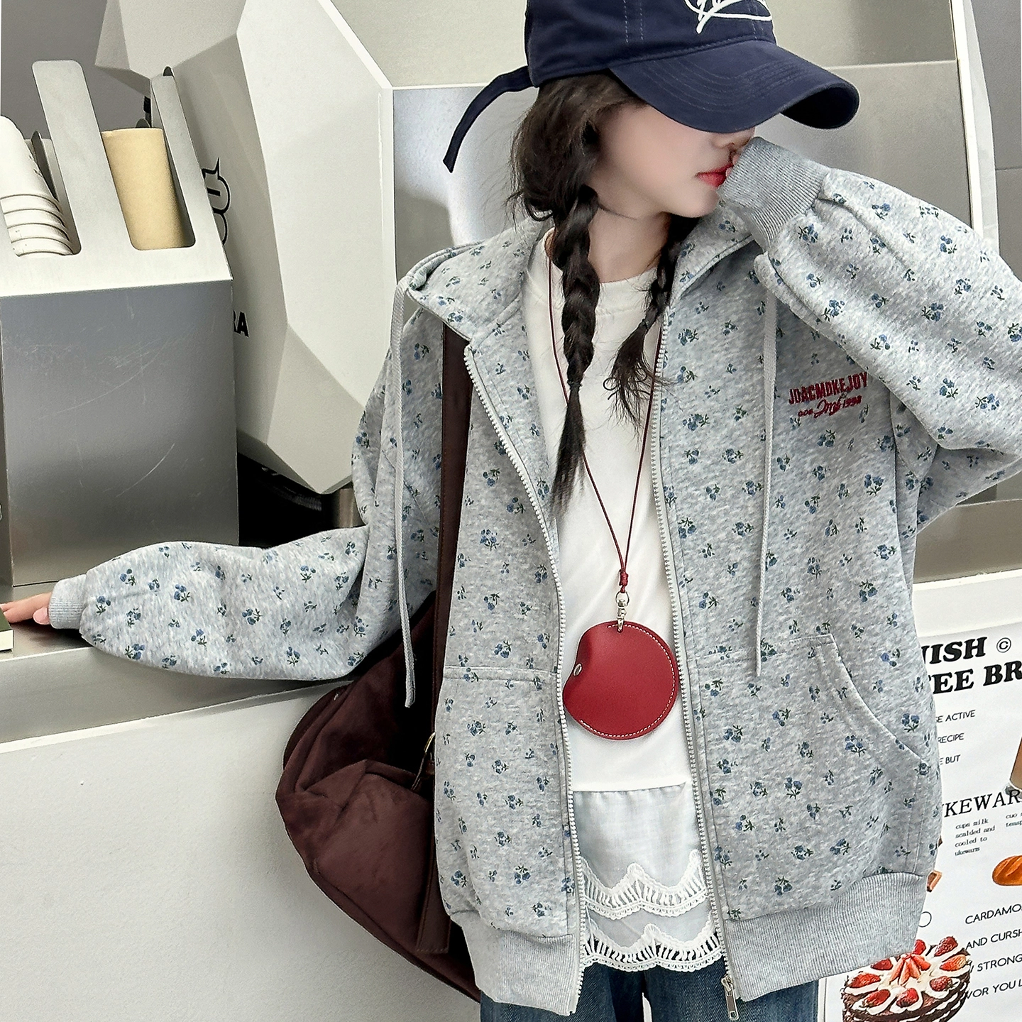 木木兔儿童上装 潮牌时髦洋气甜美中大童冬季童装外套女孩衣服上衣长袖小学生女生碎花连帽卫衣夹克