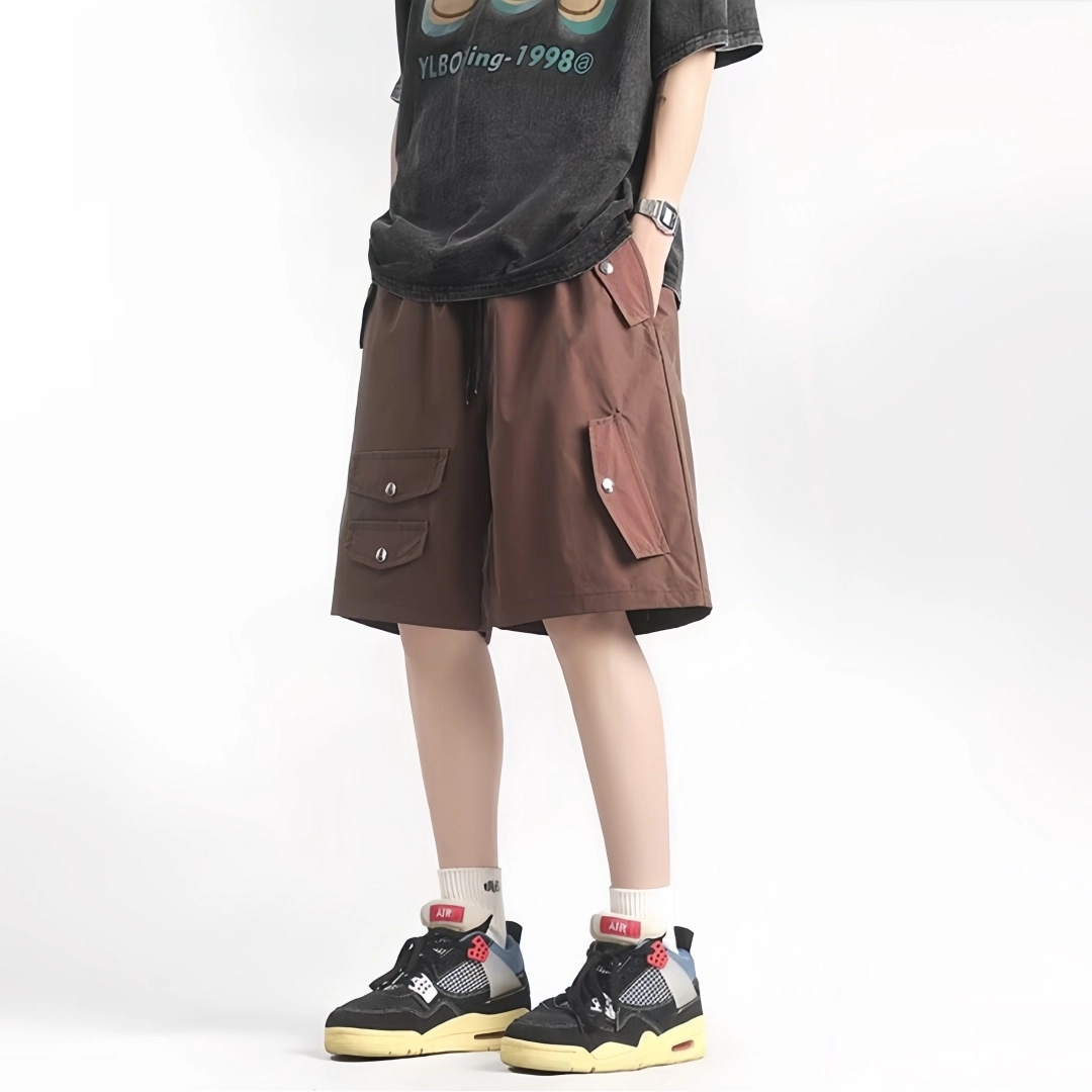 木木兔 男士夏季美式潮流百搭裤子简约设计感五分裤夏天男生复古工装休闲短裤 男女同款