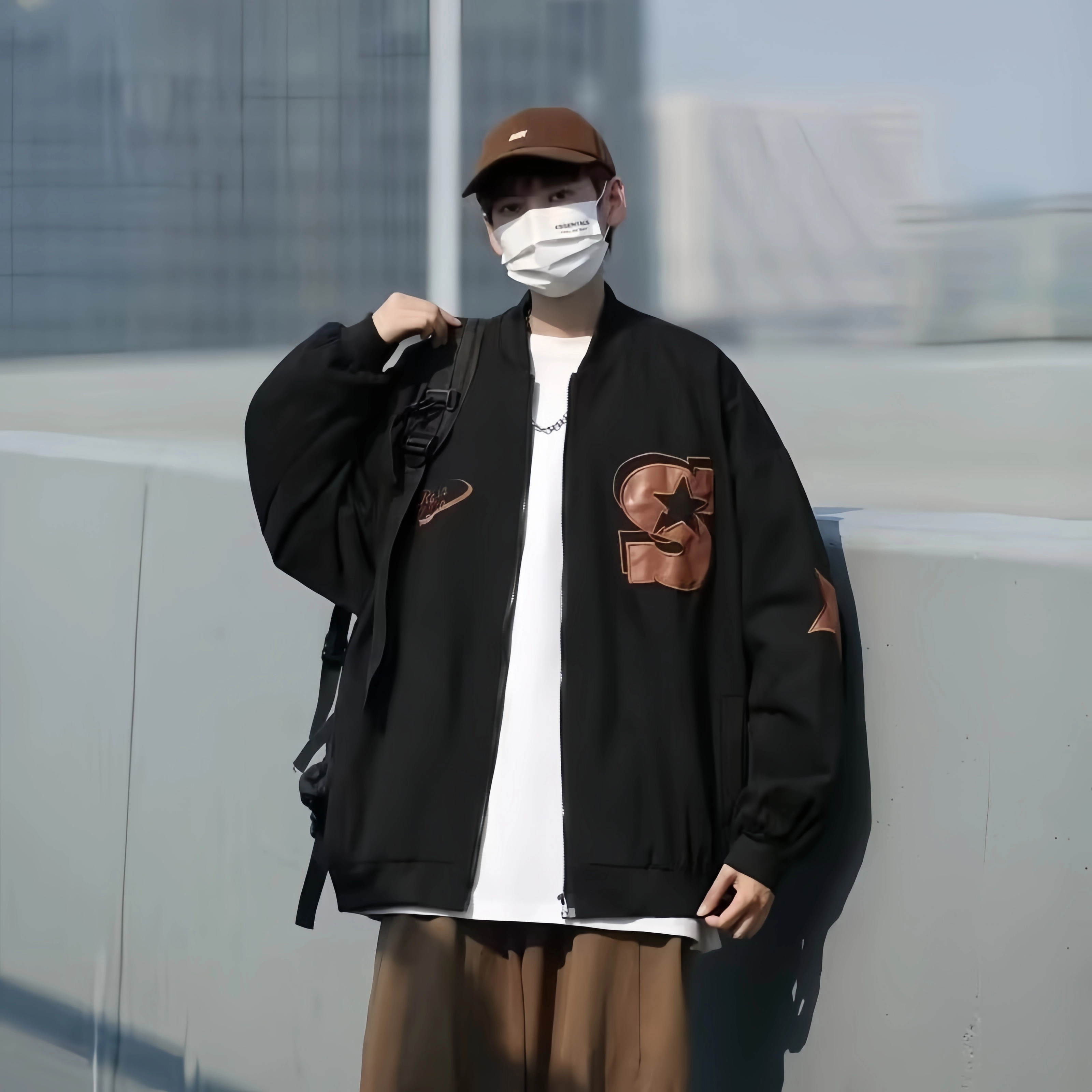 木木兔 美式高街重磅男士长袖外穿冬季休闲穿搭轻奢潮流百搭秋冬衣服冬天国潮时尚宽松潮牌外套夹克 男女同款