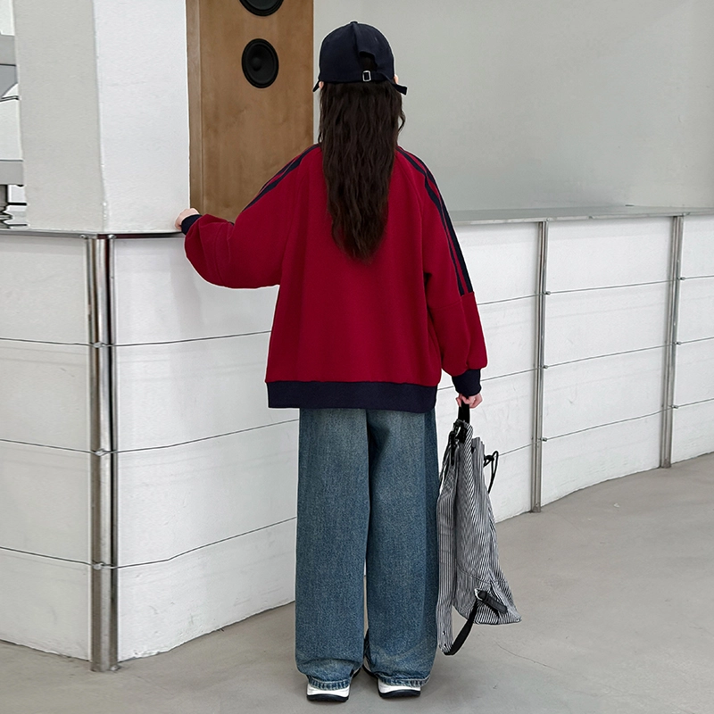 木木兔儿童上装 潮牌时髦洋气甜美中大童冬季童装外套女孩衣服上衣长袖小学生女生连帽卫衣夹克三条杠