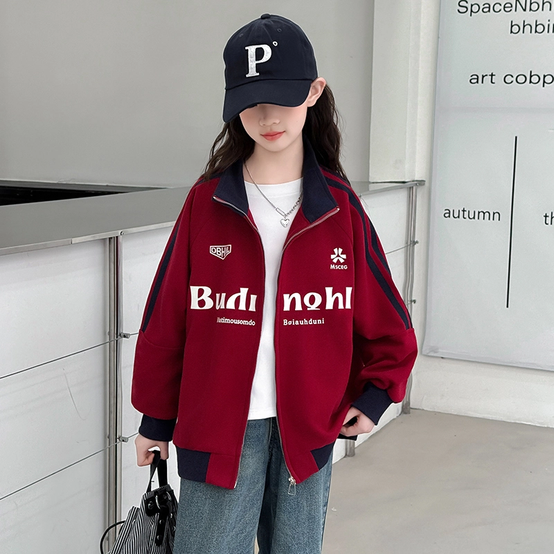 木木兔儿童上装 潮牌时髦洋气甜美中大童冬季童装外套女孩衣服上衣长袖小学生女生连帽卫衣夹克三条杠