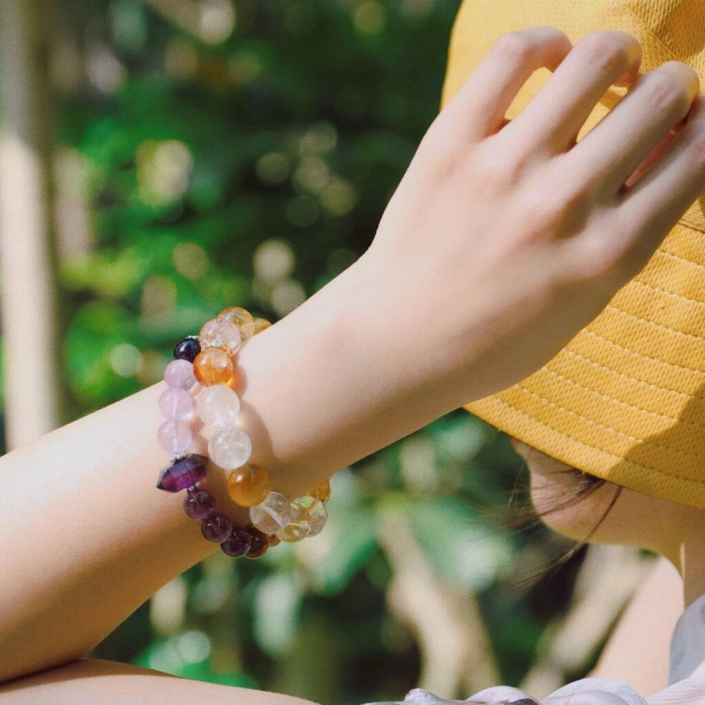 【考公上岸 智慧之门】 太丙福 仙女智界 · 优雅破局者の高压生存美学天然 紫水晶 手串黑金超七茶冰曜手链 女款