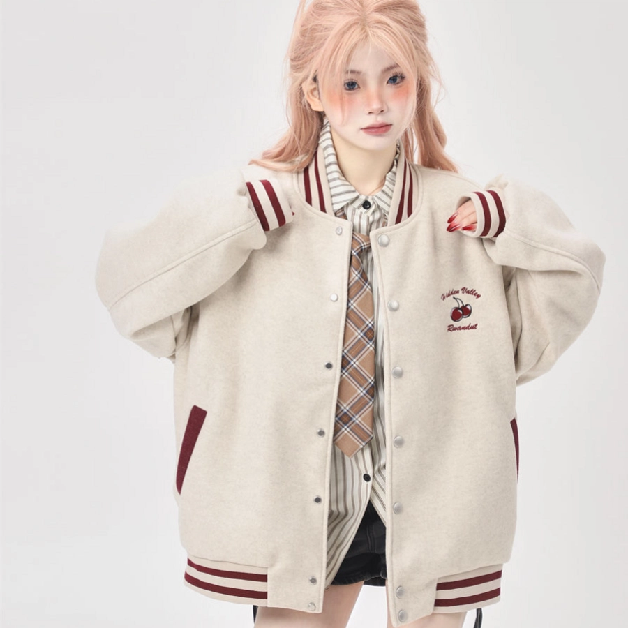 沐诚阳译  美式宽松拼接情侣外套女春秋款设计感小众飞行员夹克棒球服 男女同款