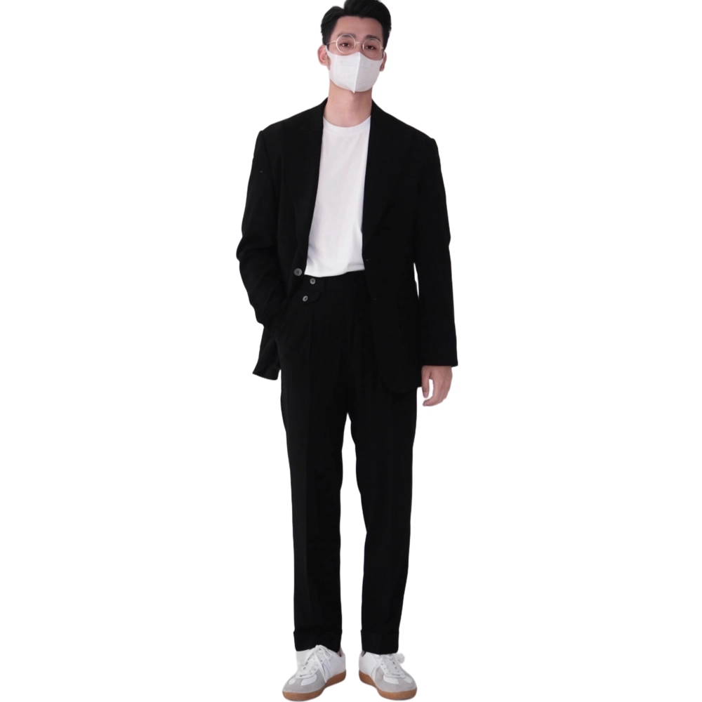 沐诚阳译 何青菜 春夏半里衬舒适亲肤天丝微弹意式戗驳领泡泡格 西装  男款