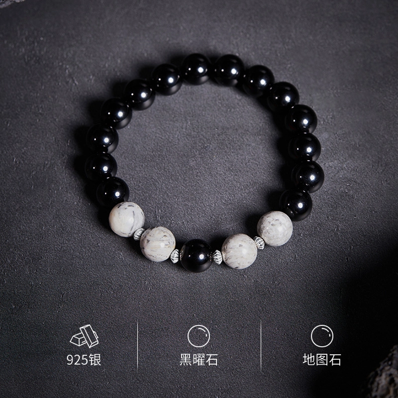 古韵归龙山文创 幻影映趣高品质新中式轻奢国潮文玩青云直上万事顺意招财百搭时尚潮流小众百搭转运盘玩好运处理 黑曜石 手串 男女同款情侣款