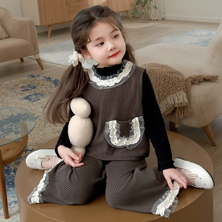 比比我休闲运动套装  女童春秋季花边马甲大童潮牌小孩衣服 小女孩短袖洋气时髦 舒适帅气轻便