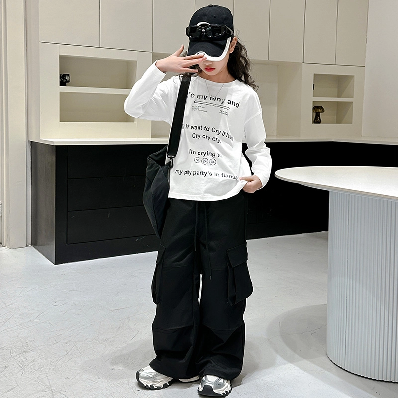 比比我休闲运动套装  女童春秋季字母工装裤大童潮牌小孩衣服 小女孩长袖洋气时髦 舒适帅气轻便