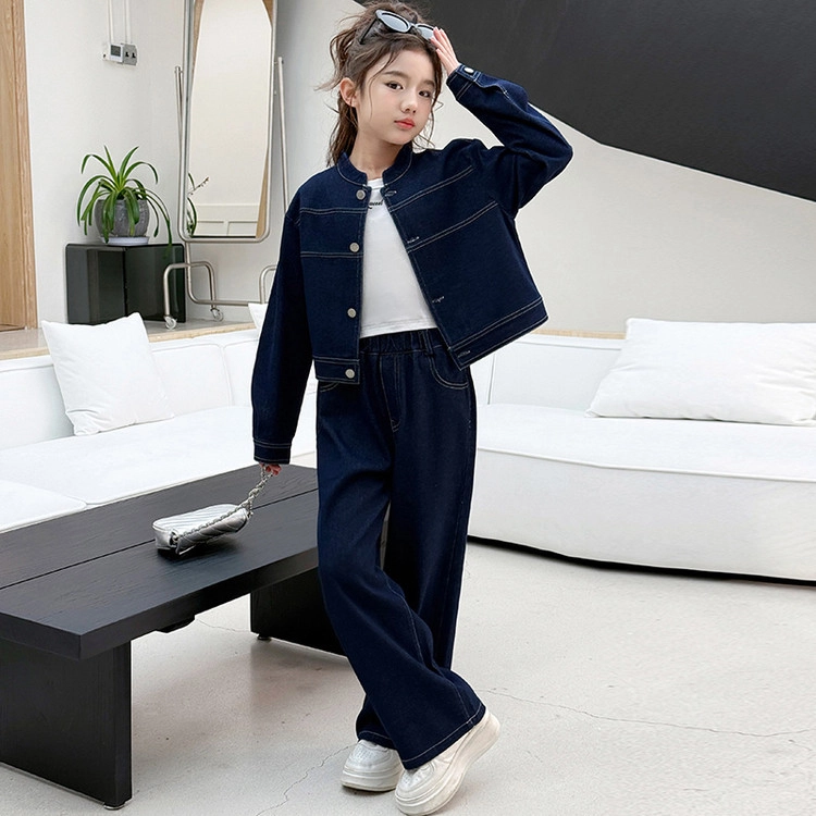 比比我休闲运动套装  女童春秋季牛仔大童潮牌小孩衣服 小女孩长袖洋气时髦 舒适帅气轻便