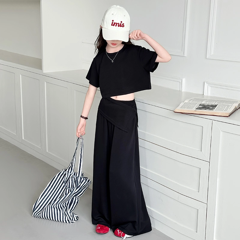 比比我儿童休闲运动套装 女童夏季 小孩衣服 小女孩纯色  大童潮牌 百搭舒适 潮流短袖