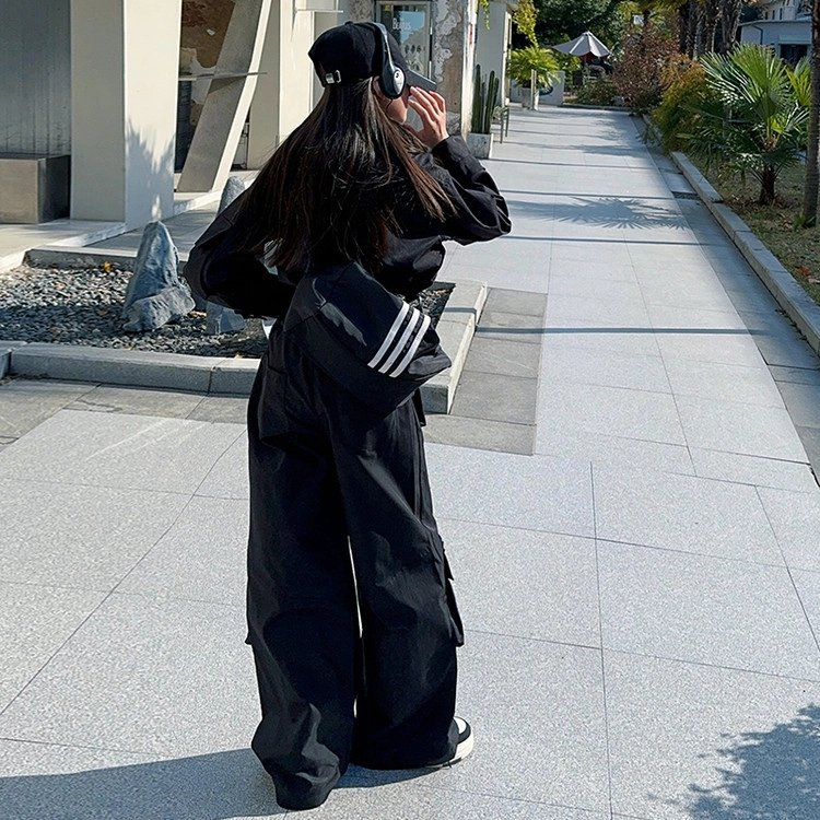 比比我休闲运动套装  女童春秋季重工工装大童潮牌小孩衣服 小女孩短袖洋气时髦 舒适帅气轻便