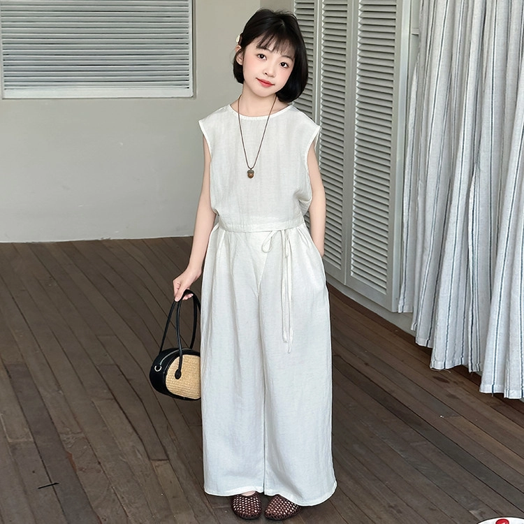 比比我儿童套装  休闲运动  女童夏季服装  小孩衣服 小女孩棉麻套  大童潮牌