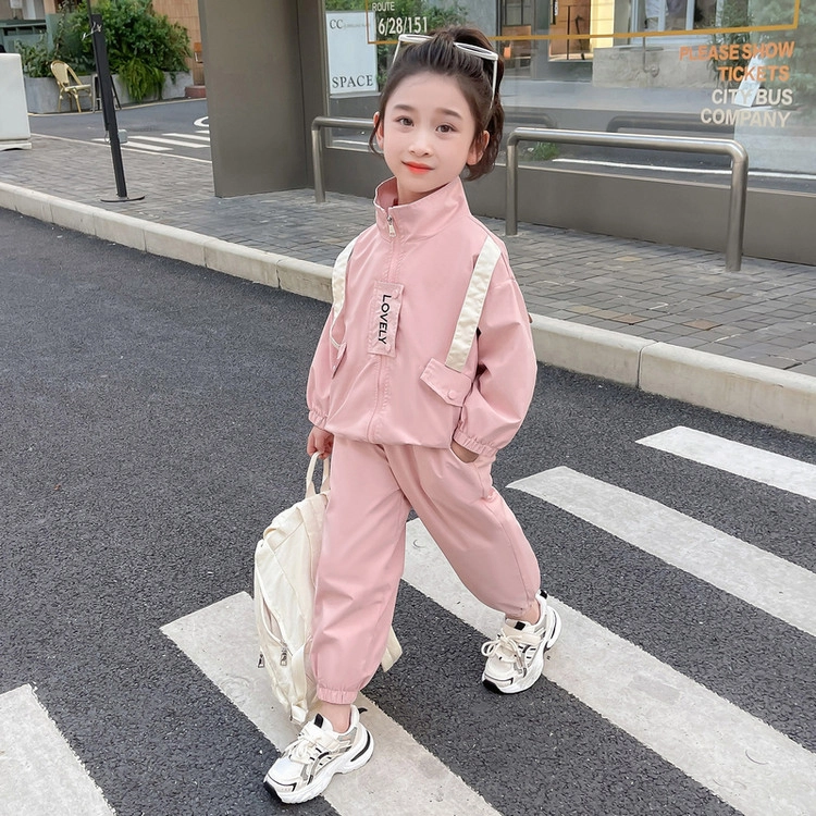 比比我休闲运动套装  女童春秋季后背包包大童潮牌小孩衣服 小女长长袖洋气时髦 舒适帅气轻便