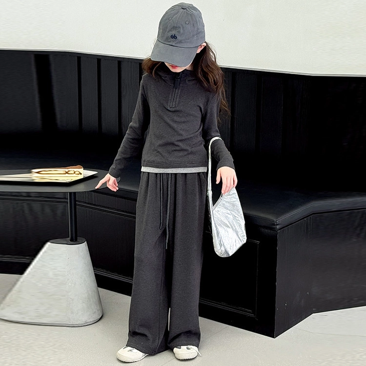 比比我休闲运动套装  女童春秋季拉链拼接大童潮牌小孩衣服 小女孩短袖洋气时髦 舒适帅气轻便