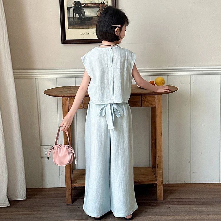 比比我儿童套装  休闲运动  女童夏季服装  小孩衣服 小女孩棉麻套  大童潮牌