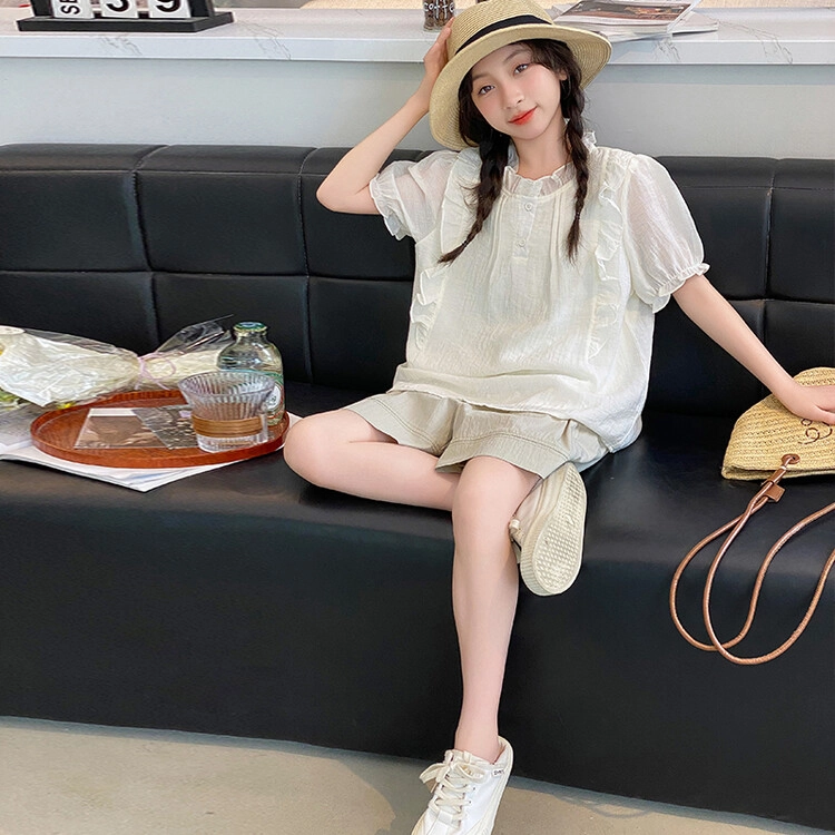 比比我休闲运动套装 女童夏季服装 大童潮牌 小孩衣服 小女孩短袖 洋气时髦