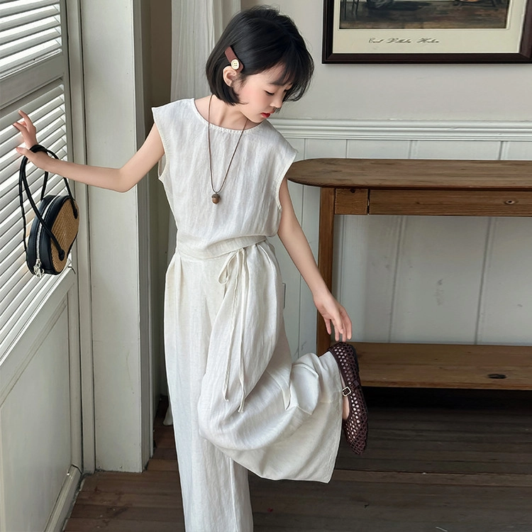 比比我儿童套装  休闲运动  女童夏季服装  小孩衣服 小女孩棉麻套  大童潮牌