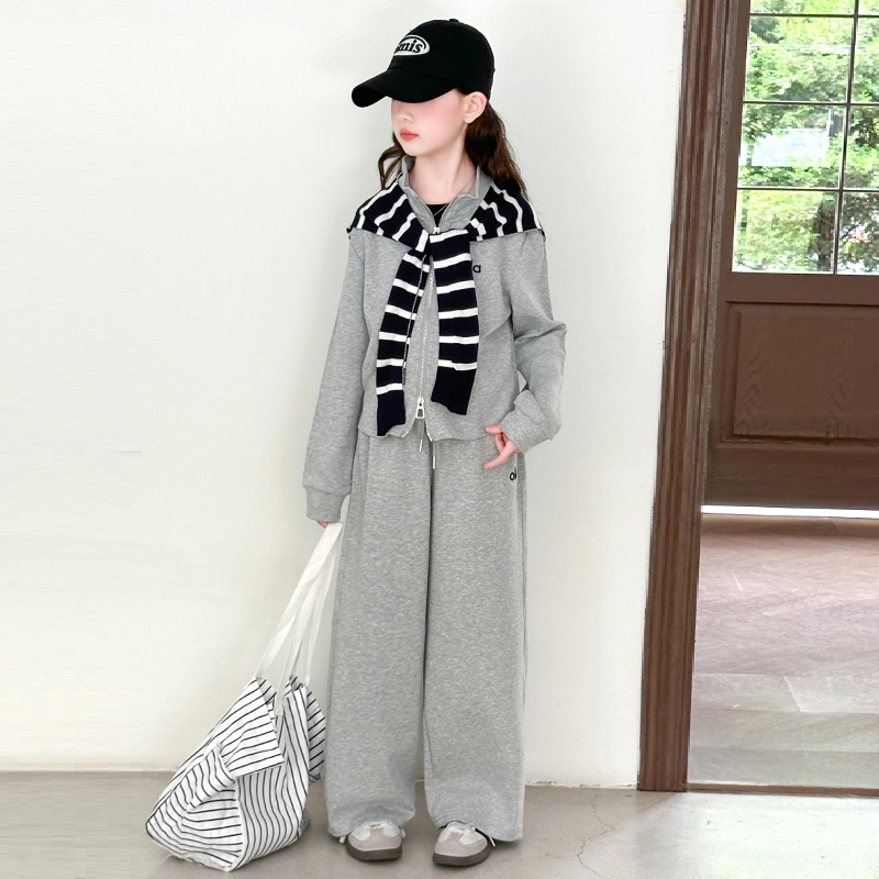 比比我休闲运动套装  女童春秋季条纹披肩大童潮牌小孩衣服 小女孩长袖洋气时髦 舒适帅气轻便