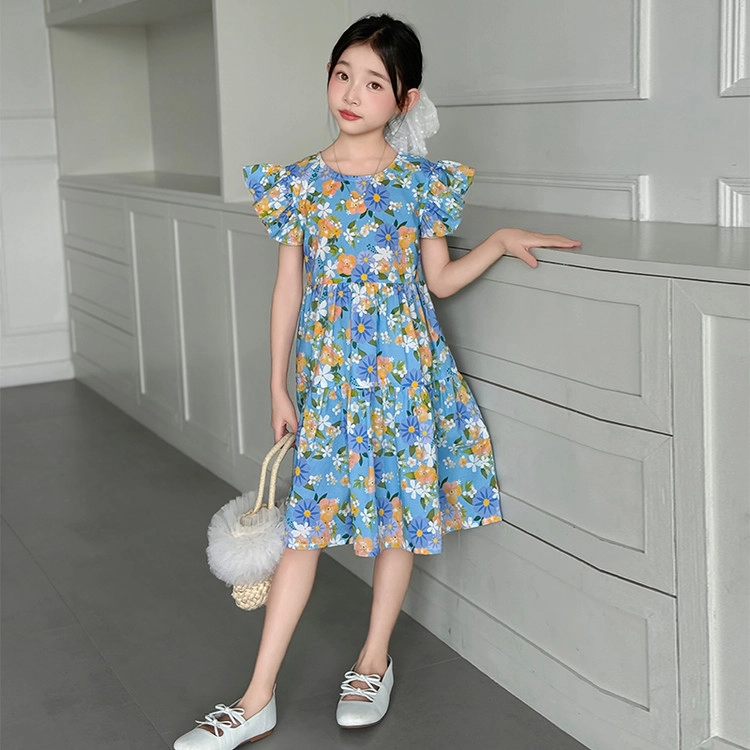 比比我女童夏季裙子 小女孩衣服 碎花连衣裙 清新公主裙 大童潮牌  百搭休闲