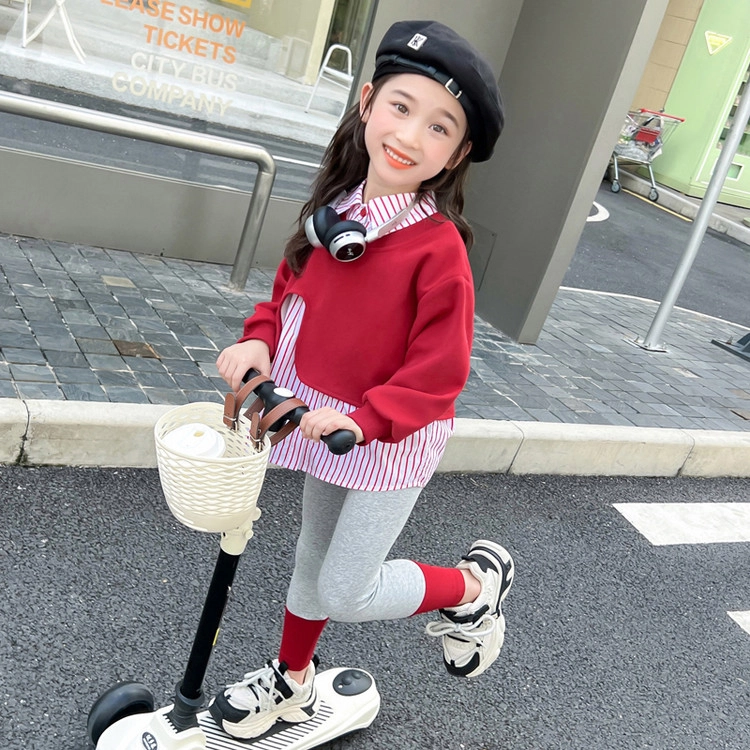 比比我休闲运动套装  女童春秋季假两件蝴蝶结大童潮牌小孩衣服 小女孩短袖洋气时髦 舒适帅气轻便
