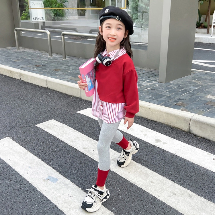比比我休闲运动套装  女童春秋季假两件蝴蝶结大童潮牌小孩衣服 小女孩短袖洋气时髦 舒适帅气轻便
