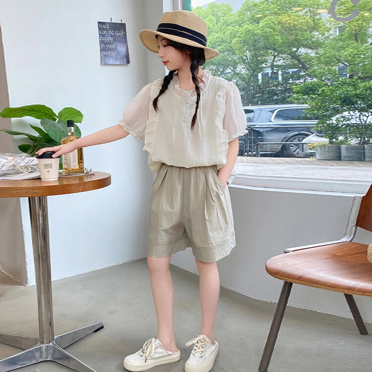 比比我休闲运动套装 女童夏季服装 大童潮牌 小孩衣服 小女孩短袖 洋气时髦