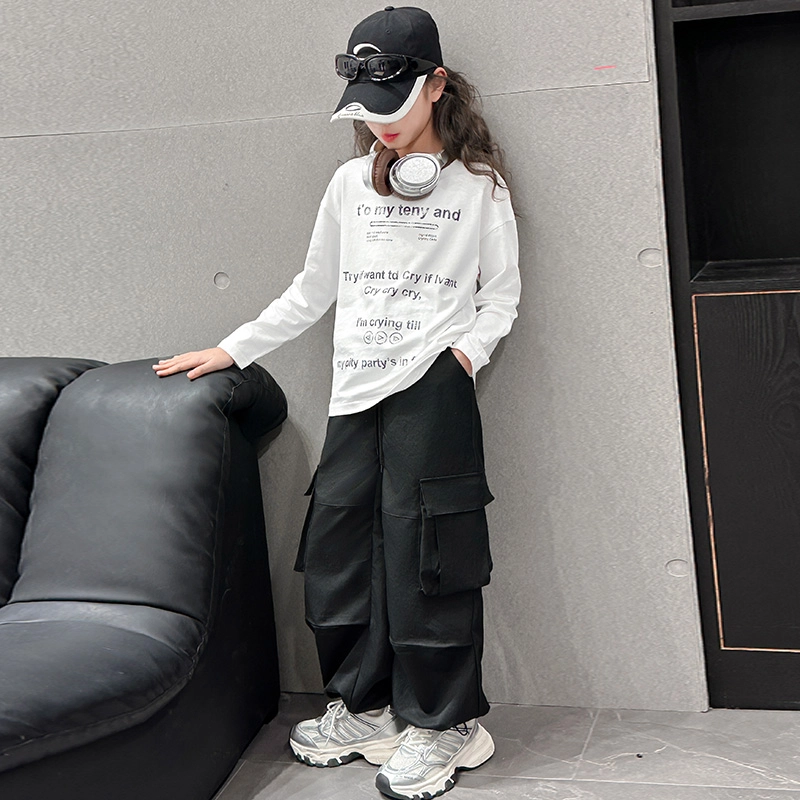 比比我休闲运动套装  女童春秋季字母工装裤大童潮牌小孩衣服 小女孩长袖洋气时髦 舒适帅气轻便